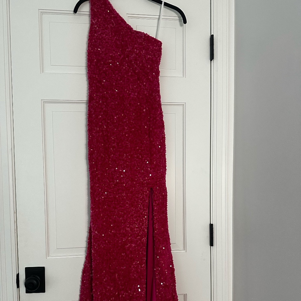 Hot pink Zapka sequin prom dress